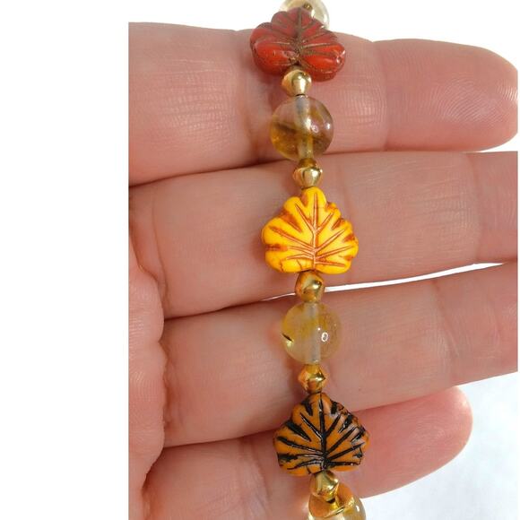 NEW Artisan Czech Glass Bracelet Fall Leaves Golden Accents Autumn Hues Earthy - Picture 6 of 11